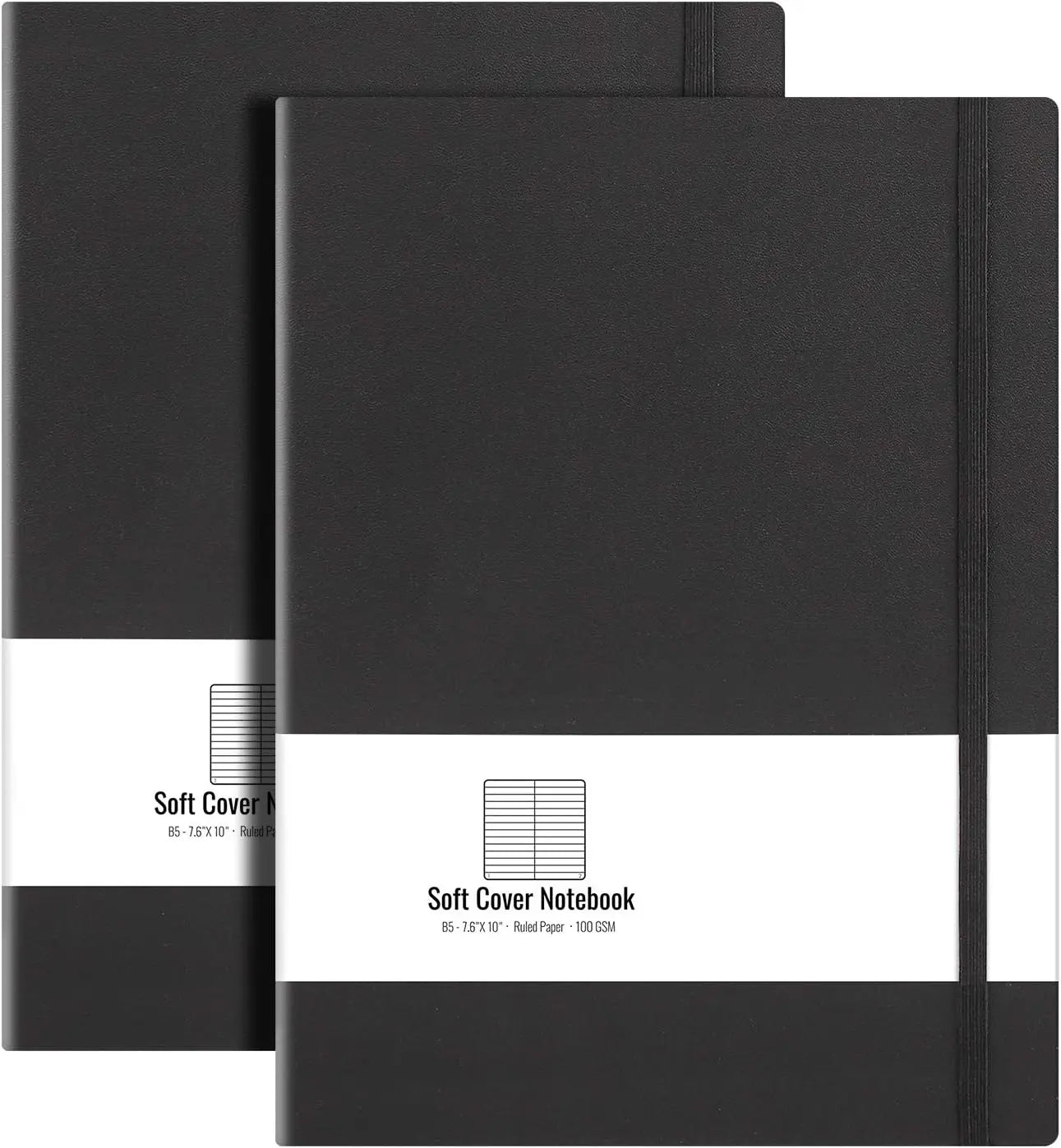 2-Pack B5 Softcover Notebooks, 7.6x10 Inch with 100gsm Thick Paper, 408 Pages, Black