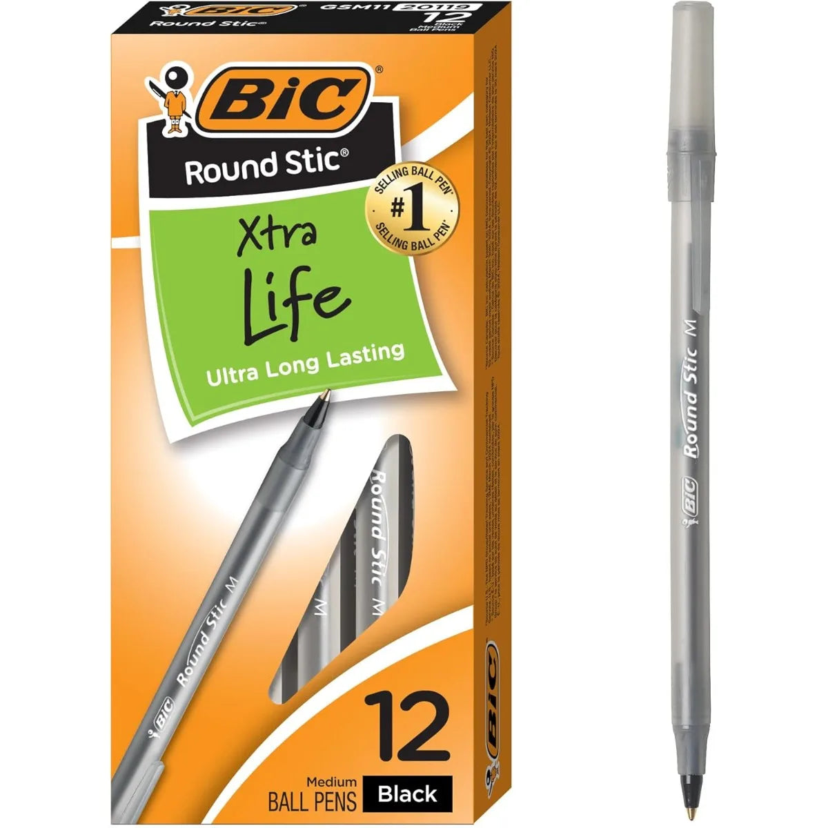 Black Ballpoint Pens, Medium Point (1.0mm), 12-Count Pack of Bulk Pens, Flexible Round Barrel for Writing Comfort
